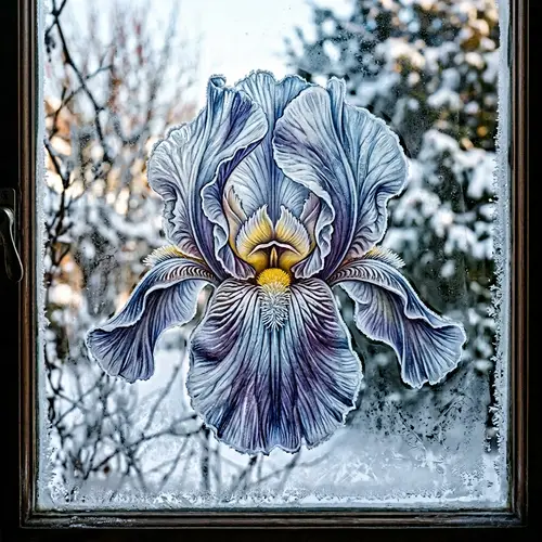Iris Flower Pattern Etched in Frosted Glass - Winter Bloom