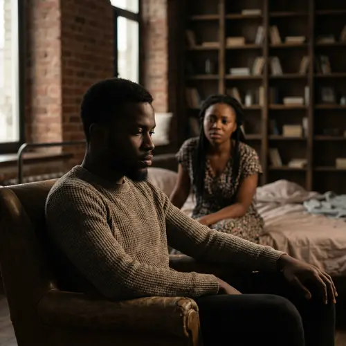 Intense Moment in Modern Room: Black Man and African Woman