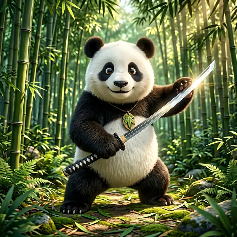 Anime Panda with Katana - Martial Arts Pose