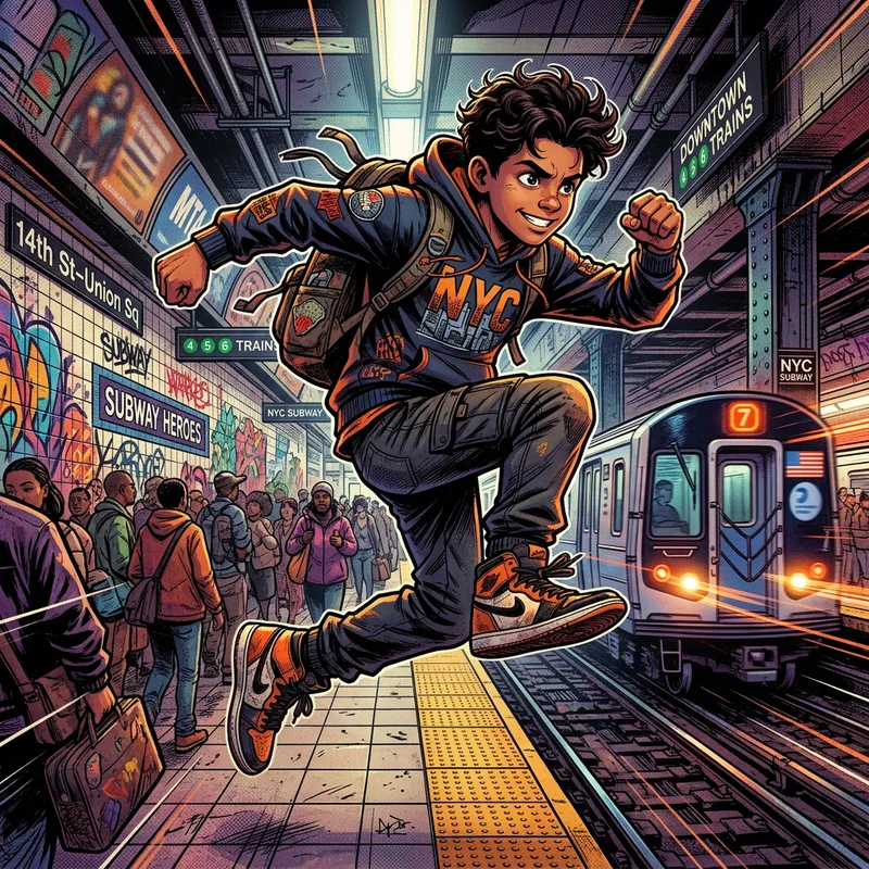 Dynamic Urban Street Art: Subway Surfers Enthusiast in Action Dynamic Urban Street Art: Subway Surfers Enthusiast in Action