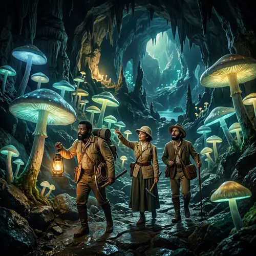 Center of the Earth Exploration - Luminescent Mushrooms & Victorian Explorers