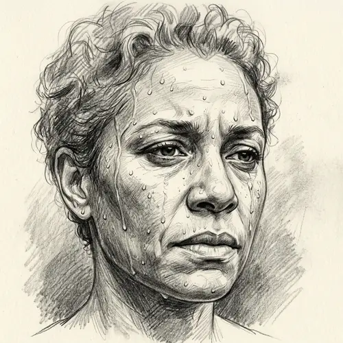 Emotive Mixed-Race Portrait with Water Droplets - Sketch Art