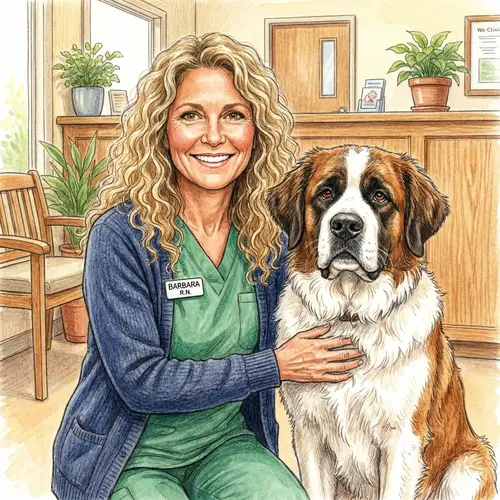 Friendly Nurse with Saint Bernard: A Heartwarming Portrait