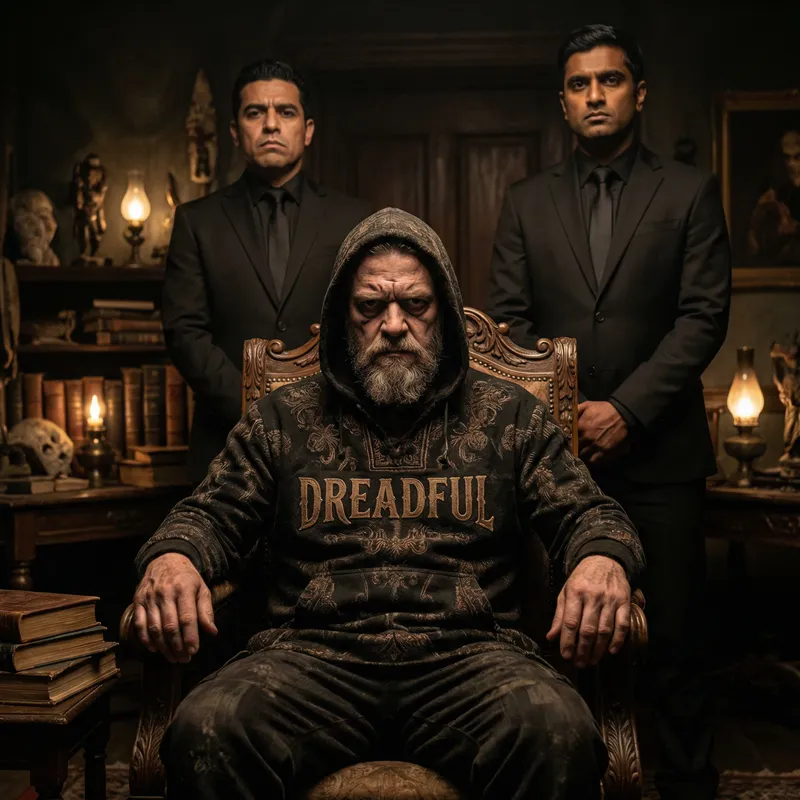 Terrifying Creative Man with Dreadful Clothing and Bodyguards Terrifying Creative Man with Dreadful Clothing and Bodyguards