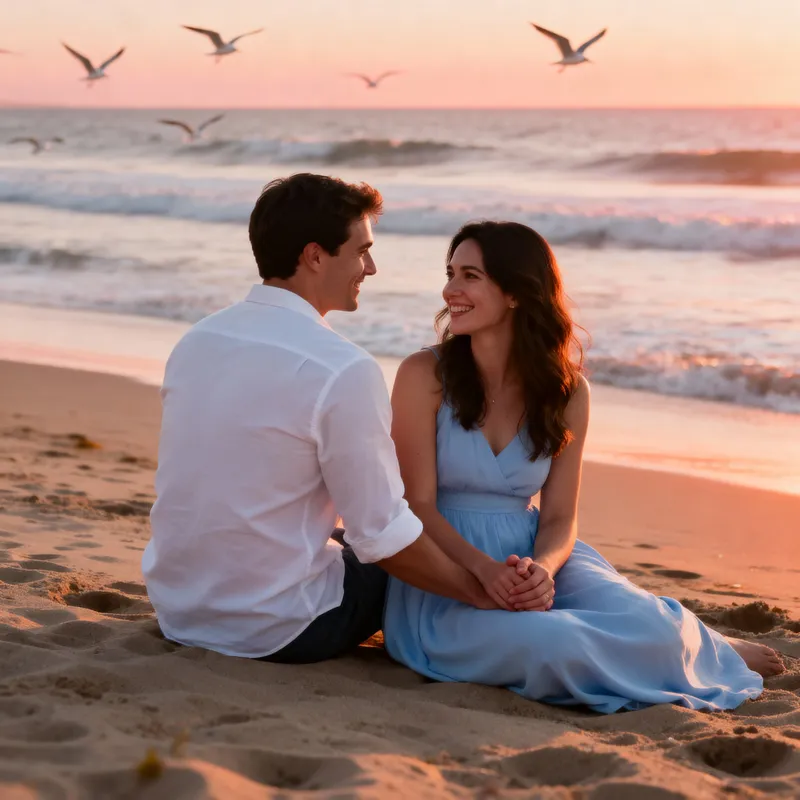 Lovely Couple Enjoying Beach Moments