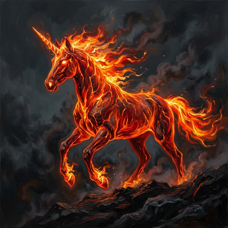 Mythical Lava Unicorn on Dark Grey Background Mythical Lava Unicorn on Dark Grey Background