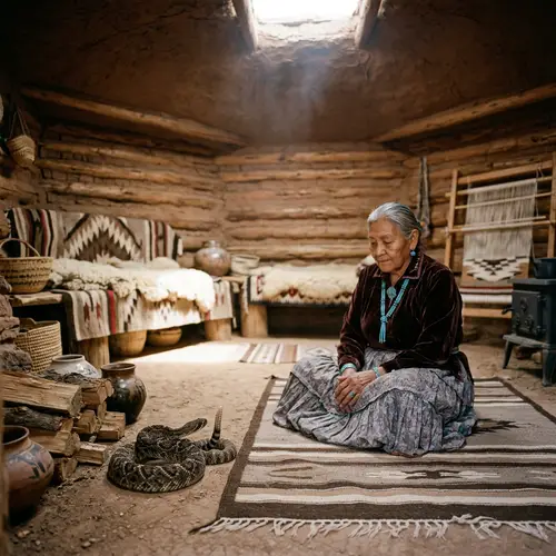 Poisonous Snake Inside Native American Dwelling