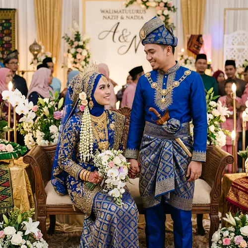 Malay Muslim Wedding Couple in Traditional Attire