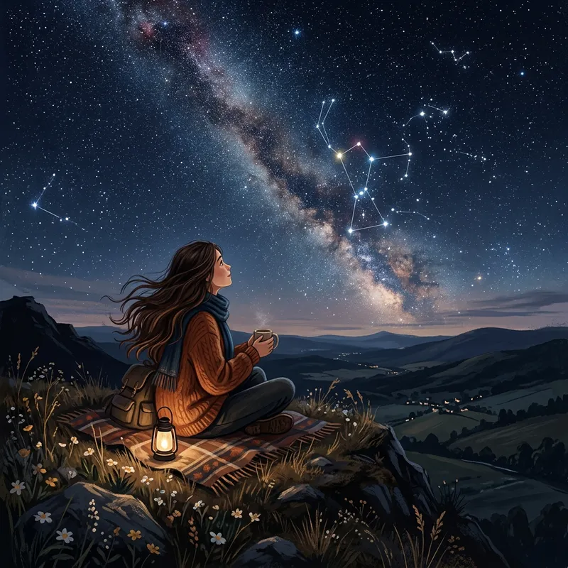 Woman Under Stars: A Peaceful Night's Reflection