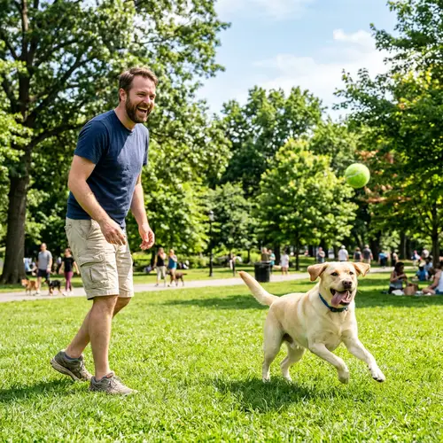 Joyful moment: Dog playing with owner in the park