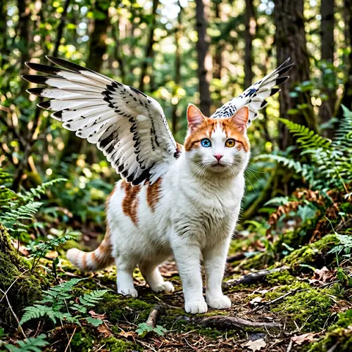 White Cat with Red Patches and Wings - Unique Features Revealed