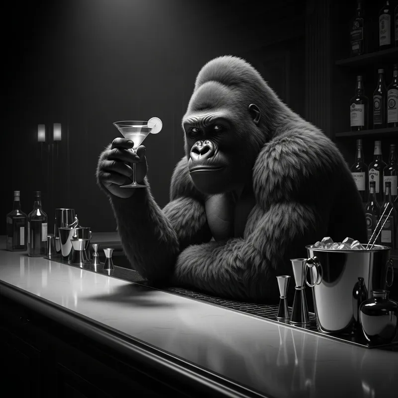 Gorilla with Cocktail: Stylish Bar Scene