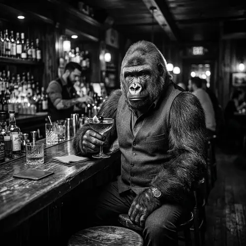 Gorilla with Cocktail: Stylish Bar Scene