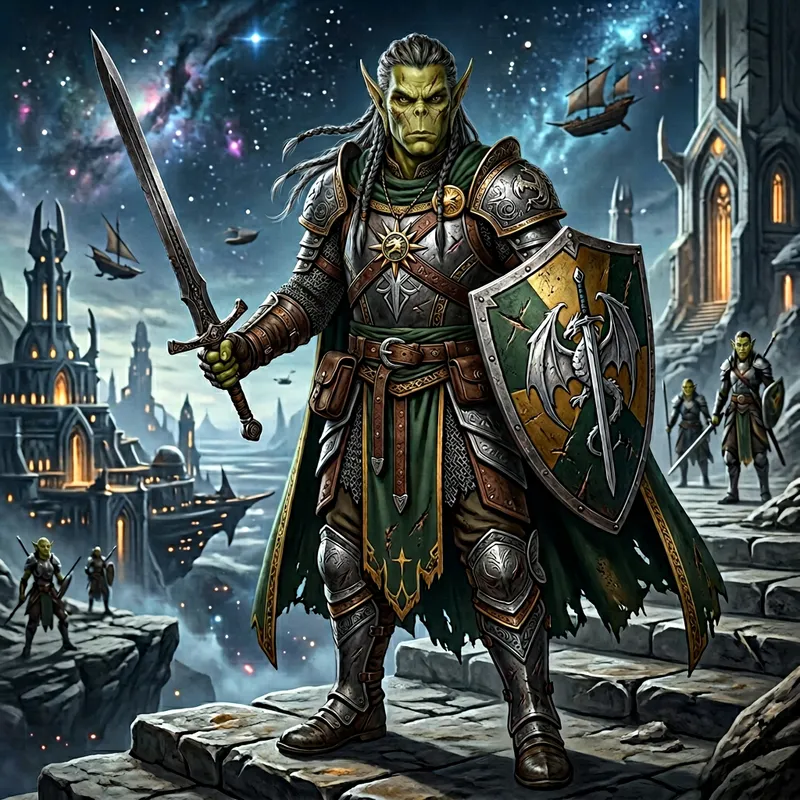 Male Githyanki Paladin in Half Plate Armor and Shield