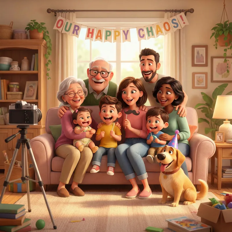 Family Photo in 3D Animation Style