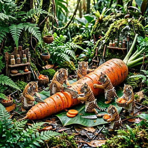 Miniature Jungle Kitchen with Tiger Chefs