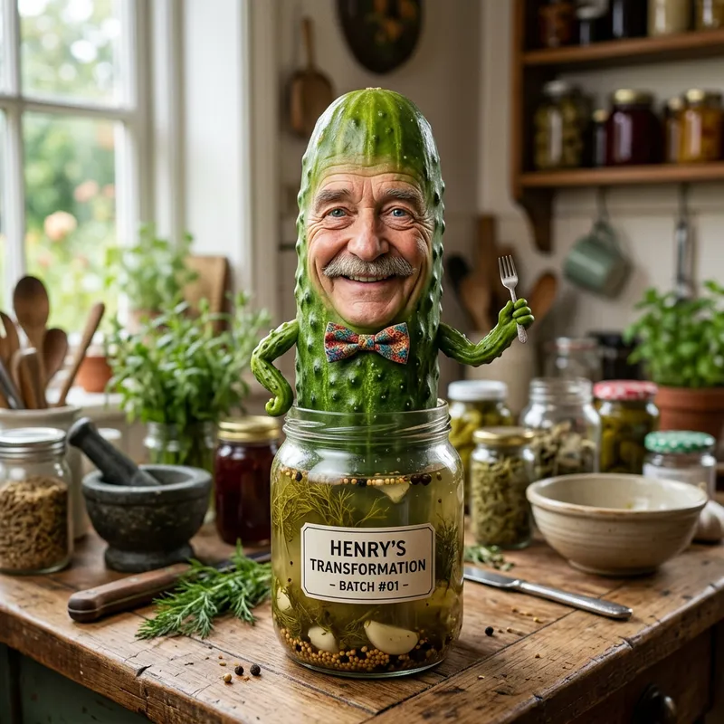 Surreal Man Pickle with Expressive Eyes