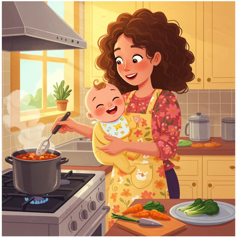 Mom Cooking with Baby on Lap - Family Moments