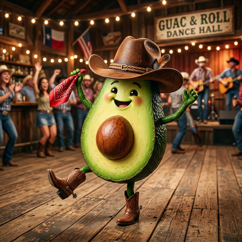 Dancing Avocado in a Cowboy Hat