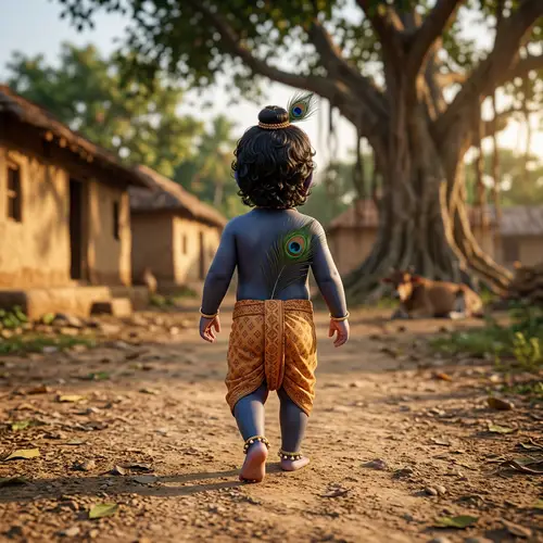 Realistic 3D Baby Krishna Walking View