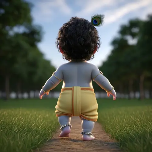 Realistic 3D Baby Krishna Walking View