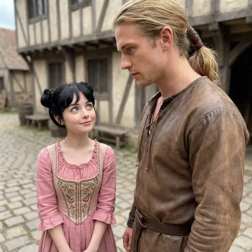 Captivating Fairy Girl in Pink Clothes with Blonde Man