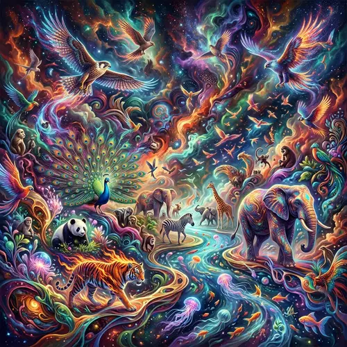 Abstract Animals: A Vibrant Fantasy Scene