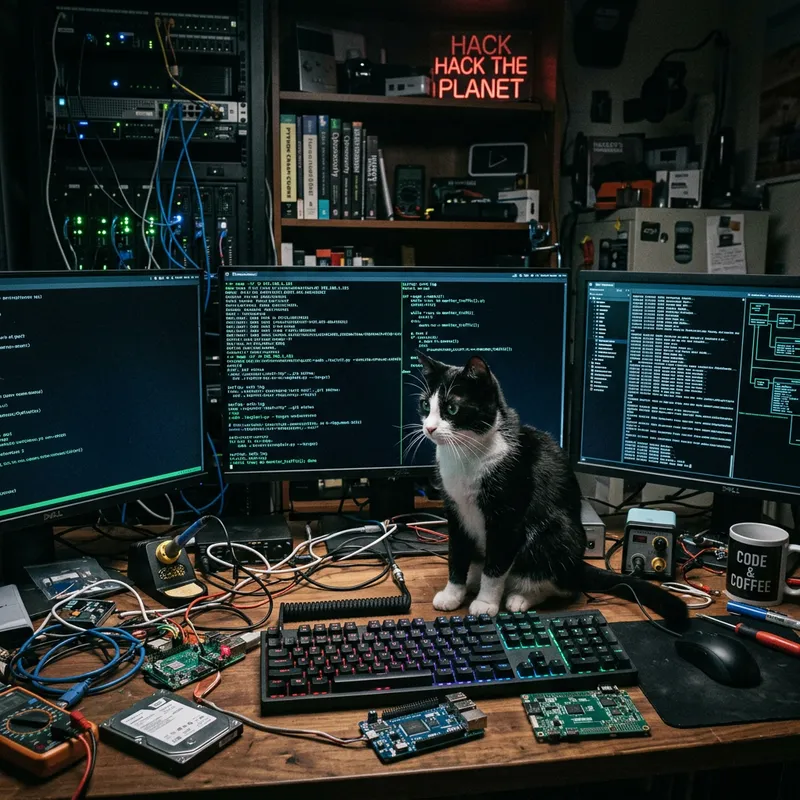 Digital Art: A Cat Hacking Base - Tech-Savvy Feline