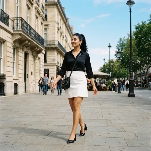 Middle-Eastern Woman in White Mini Skirt and High Heels