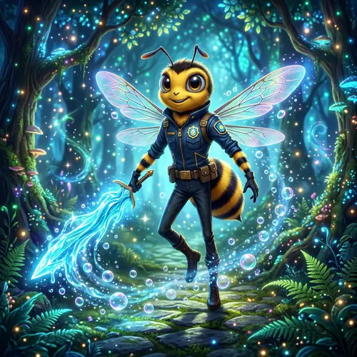 Magical Bee Agent with Enchanted Water Sword