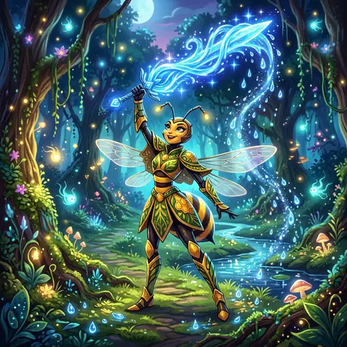 Magical Bee Agent with Water Sword Illustration