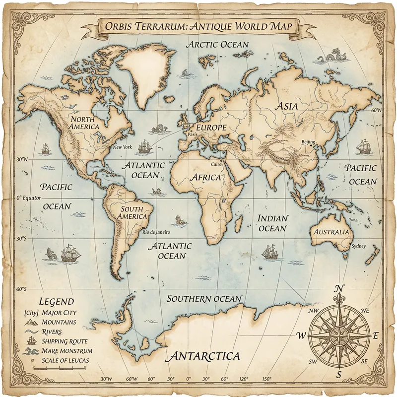 Antique Parchment World Map - Elegant Design Antique Parchment World Map - Elegant Design