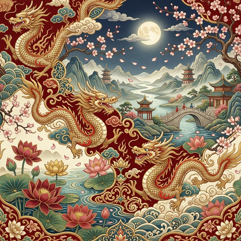 Chinese Wallpaper Design with Traditional Oriental Elements