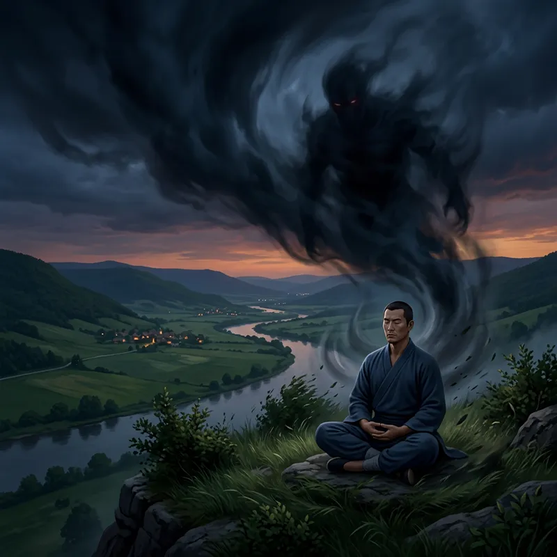Dark Cloud Entity Descends Over Tranquil Valley