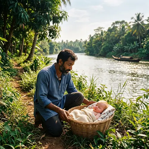 Peaceful Scene of Baby Found by River