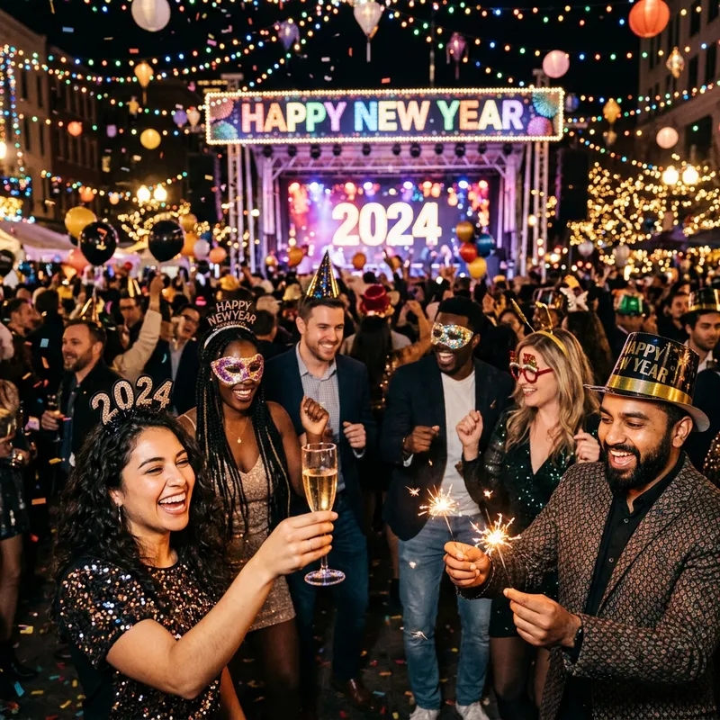 Vibrant New Year Celebration: Joyful Decor & Festive Moments