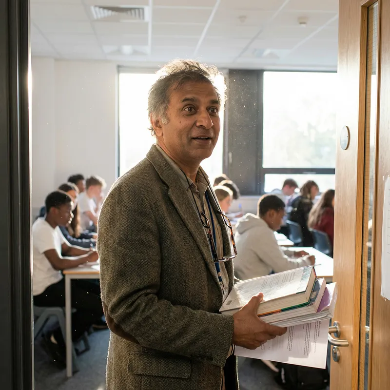 Experienced Asian Male Teacher Enters the Classroom