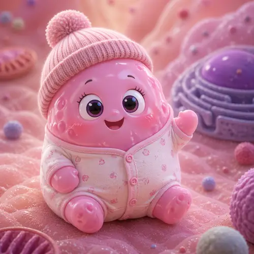 Adorable Pink Organic Cell Character – Pixar Style