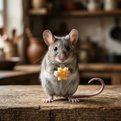 Adorable Mouse with Cheese - Curious Rodent Image