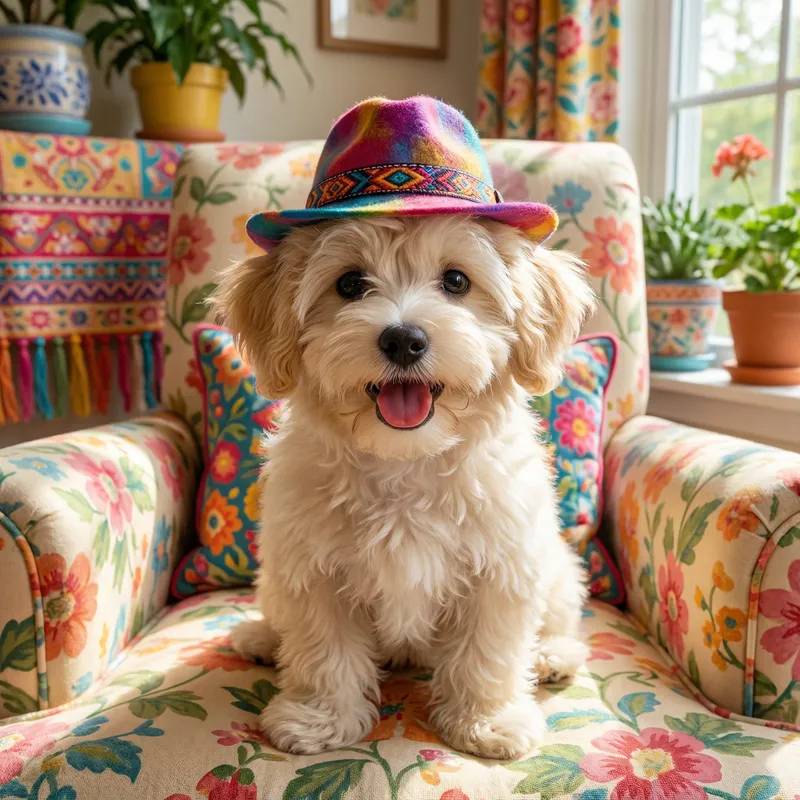 Adorable Fluffy Dog in Stylish Hat