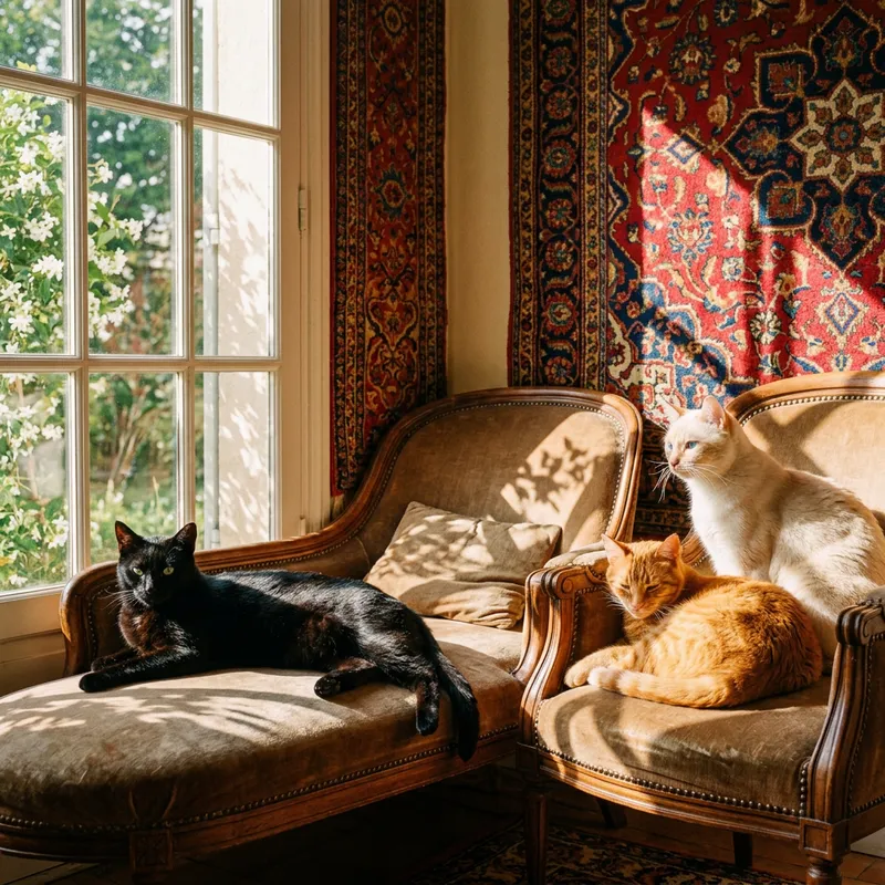 Enchanting Cats in a Sun-Drenched Sanctuary