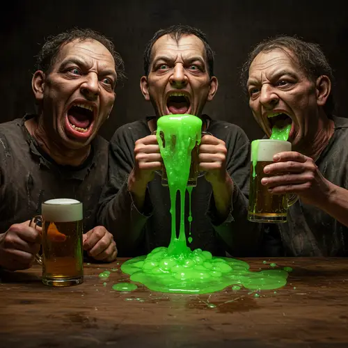 Grotesque Men Drinking Goo: Unique Art