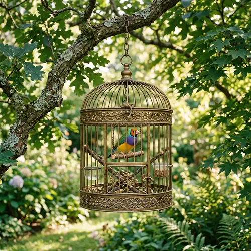 Colorful Bird in Antique Cage | Serene Captivity Scene