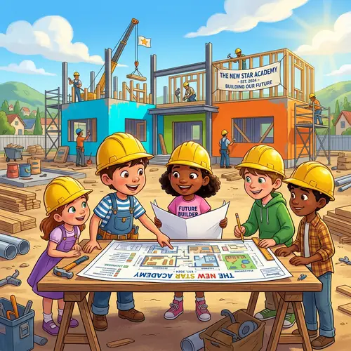 Kids Building a School: Disney Animation Style
