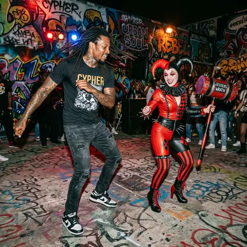 Urban Hip-Hop Dance with Tall Man and Jester Woman