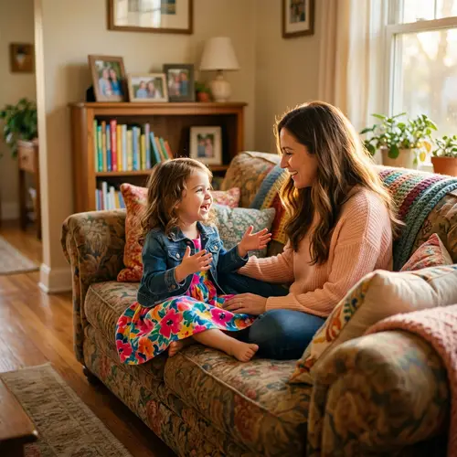 Cozy Living Room Moments: Mother and Daughter Bonding