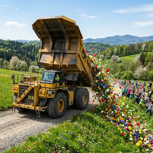 Mining Truck Blossoms: Flowers in Spring