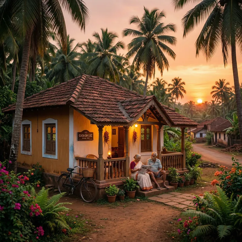 Traditional Goan Village House at Sunset