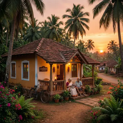 Traditional Goan Village House at Sunset
