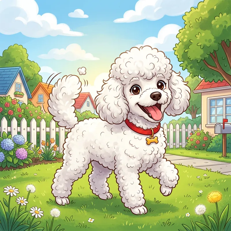 White Poodle Disney Art | Playful Dog Illustration